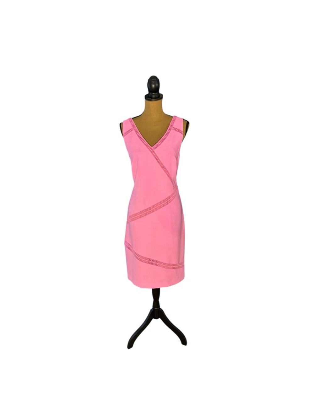 Banana Republic Pink Lace Trim Sheath Dress V Neck Wedding Guest Womens 6